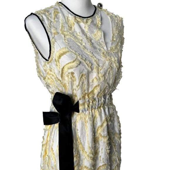 YIGAL‎ AZROUEL Women's Size 2 Silk Runway Midi Dress White Yellow Black Bow NYC - Picture 3 of 13